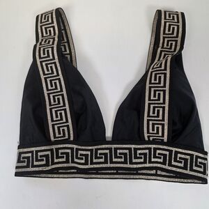 Black Greek Key Trim Bralette / Bikini Top – Size S